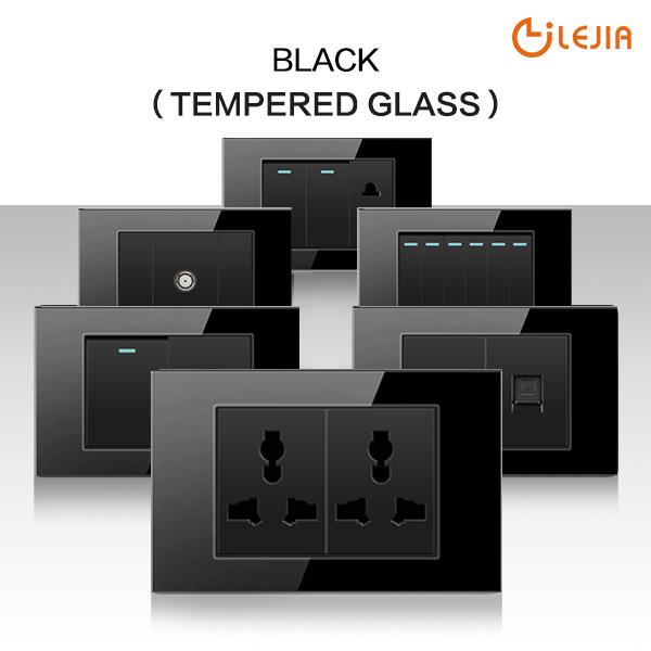 LEJIA outlet socket for wall Light Switch Black 15amp Universal Modern Socket Tempered Glass Panel Board Electrical 1 2 3 4 Gang 2 Way Switches Off/on Lamp power outlets 3/6 Pin Plug Sockets with USB 250V Dimming/Doorbell Switch ราคา 68 บาท*ส่งฟรี