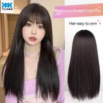 TSE Tóc Giả kín đầu bìa, tóc dài nữ, Tóc Thẳng Dài màu đen, đầy đủ hàng đầu tóc giả bìa, thời trang và tự nhiên mô phỏng, phần trước tóc giả dạng dán bìa