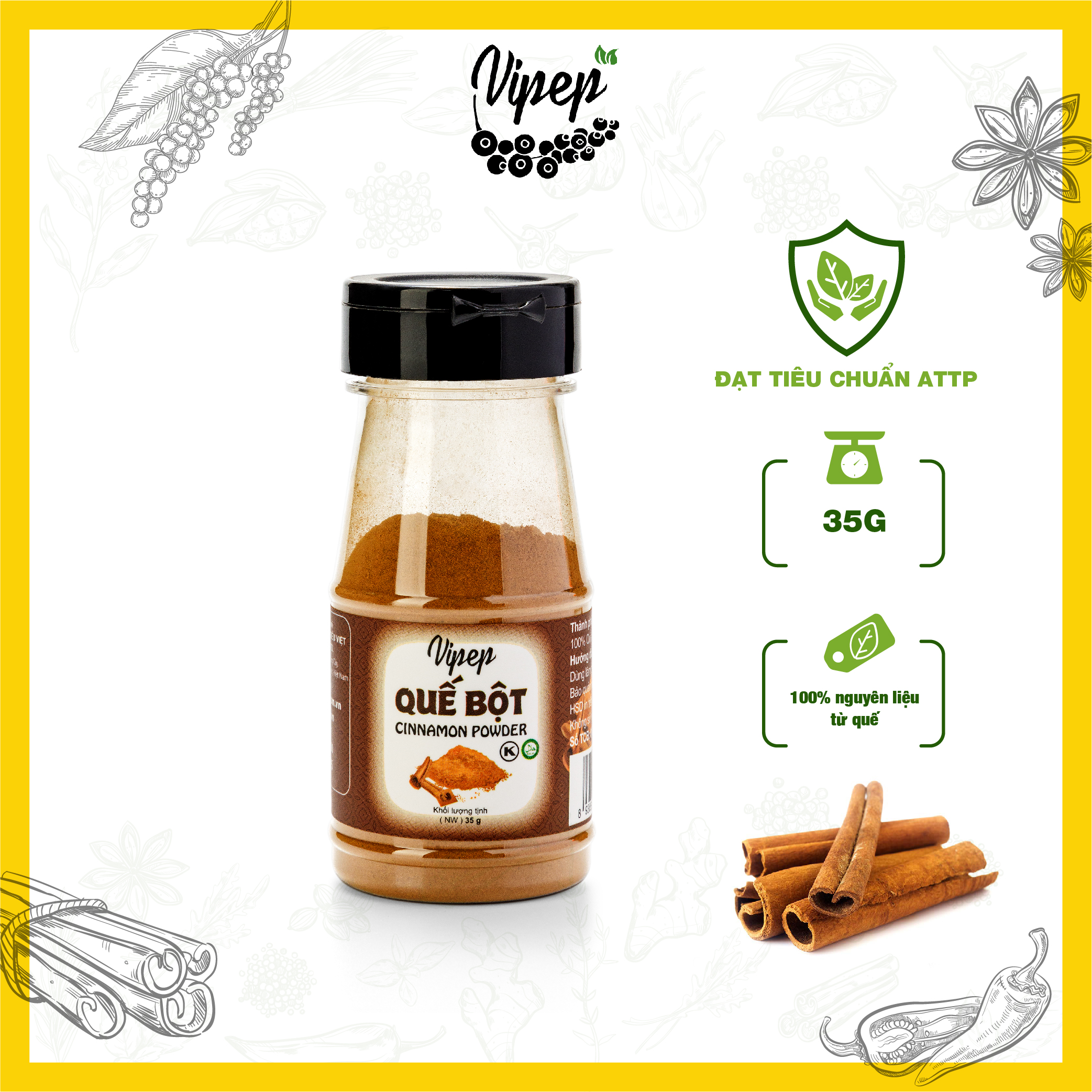 Bột quế nguyên chất Vipep 35g tăng hương vị cho món cà ri, bò kho, pha trà uống tốt cho sức khoẻ