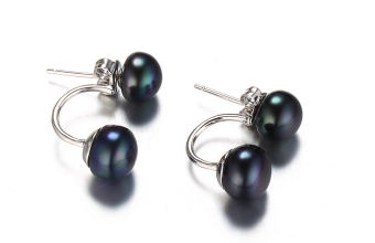 bông tai vòng cung bạc tinh khiết ngọc trai thật 6-9li