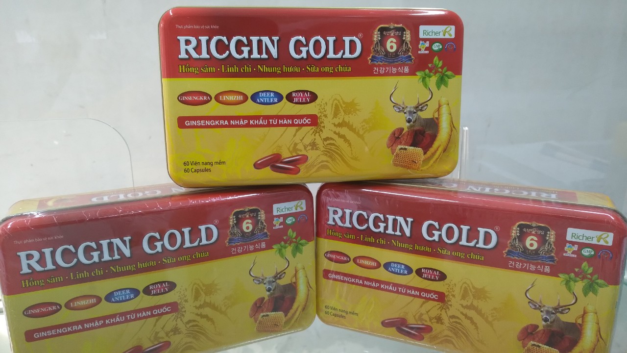 Viên uống hồng sâm - linh chi - nhung hươu - sữa ong chúa ricgin gold h/ 60 viên nang mềm
