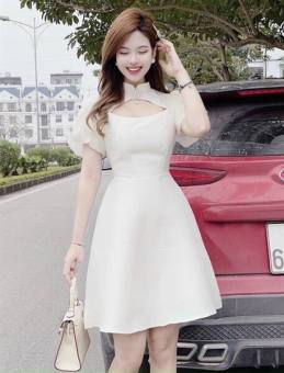 Đầm nữ dáng xòe tay hồng, đầm tiểu thư, đầm cổ tàu, váy xòe bồng, váy nữ mặc đi chơi sang chảnh