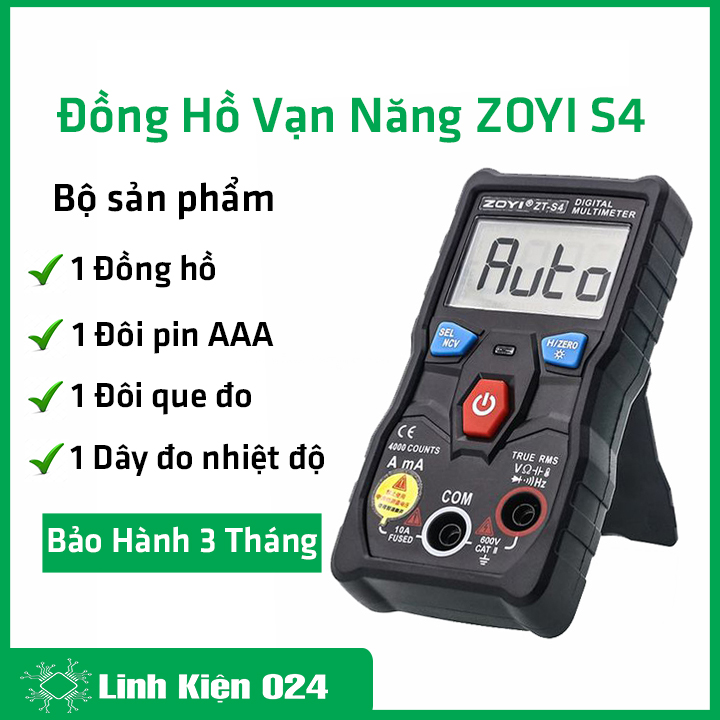 Đồng hồ đo vạn năng tự động ZOYI ZT S4 , máy đo điện tử đa năng, đo điện áp, ampe, tụ điện... hiển thị số bảo hành 3 tháng