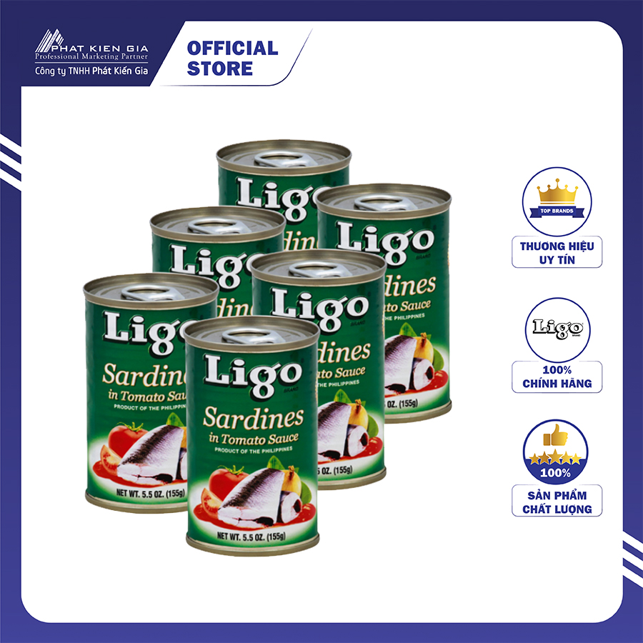 Combo 6 hộp cá mòi sốt cà ligo 155g