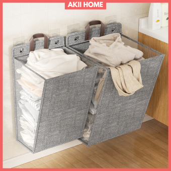 Giỏ đựng quần áo bẩn gấp gọn, vải lanh+khung bảng nhựa PP có thể giặt, tặng kèm 2 móc dán treo tường tiện lợi TD117