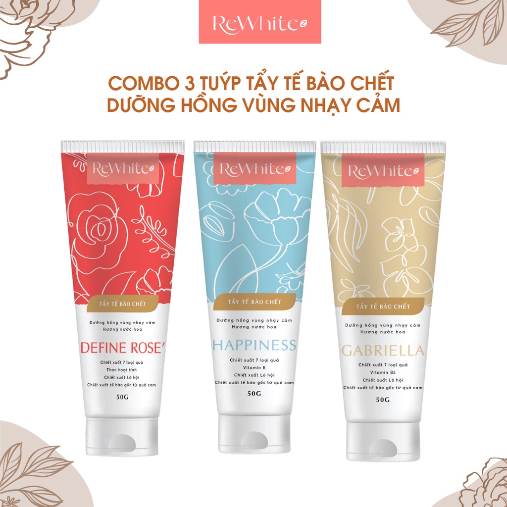 Combo 3 tuýp gel tẩy tế bào chết Rewhitez dưỡng hồng vùng nhạy cảm, hương nước hoa