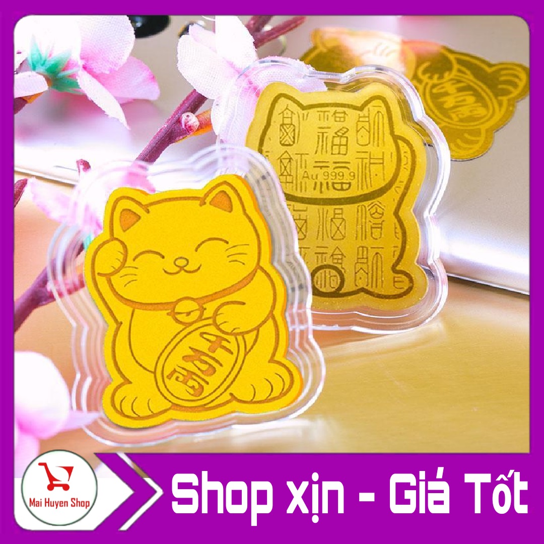 Combo 2 Mèo thần tài hút tài lộc may mắn , miếng dán điện thoại hoạc để ví ốp