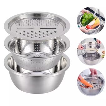 BỘ THAU RỔ BÀO RAU CỦ INOX 28CM - BỘ THAU RỔ BÀO RAU CỦ INOX KHÔNG RỈ 3 MÓN – DỤNG CỤ THÁI CẮT RAU CỦ - BỘ DỤNG CỤ BẾP ĐA NĂNG