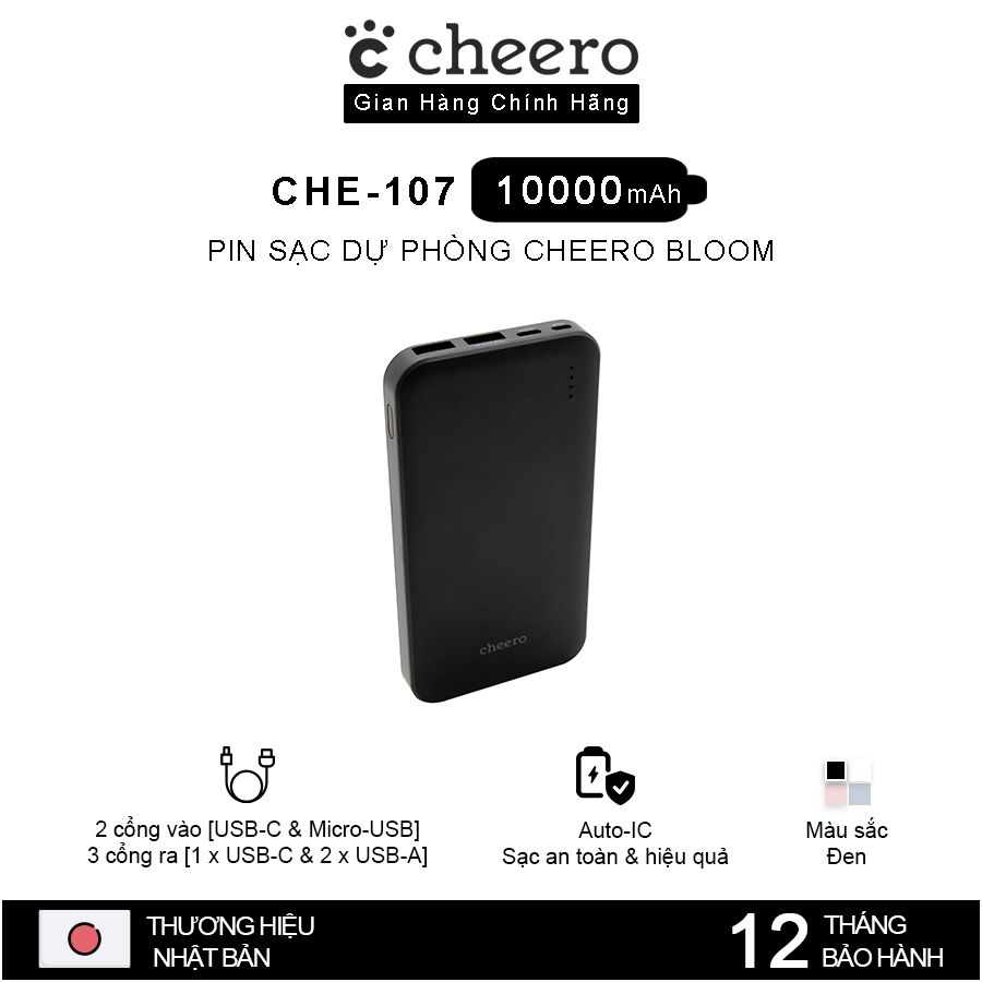 Pin Sạc Dự Phòng Sạc Nhanh CHEERO Bloom CHE-107 10000mAh - Hàng Chính Hãng