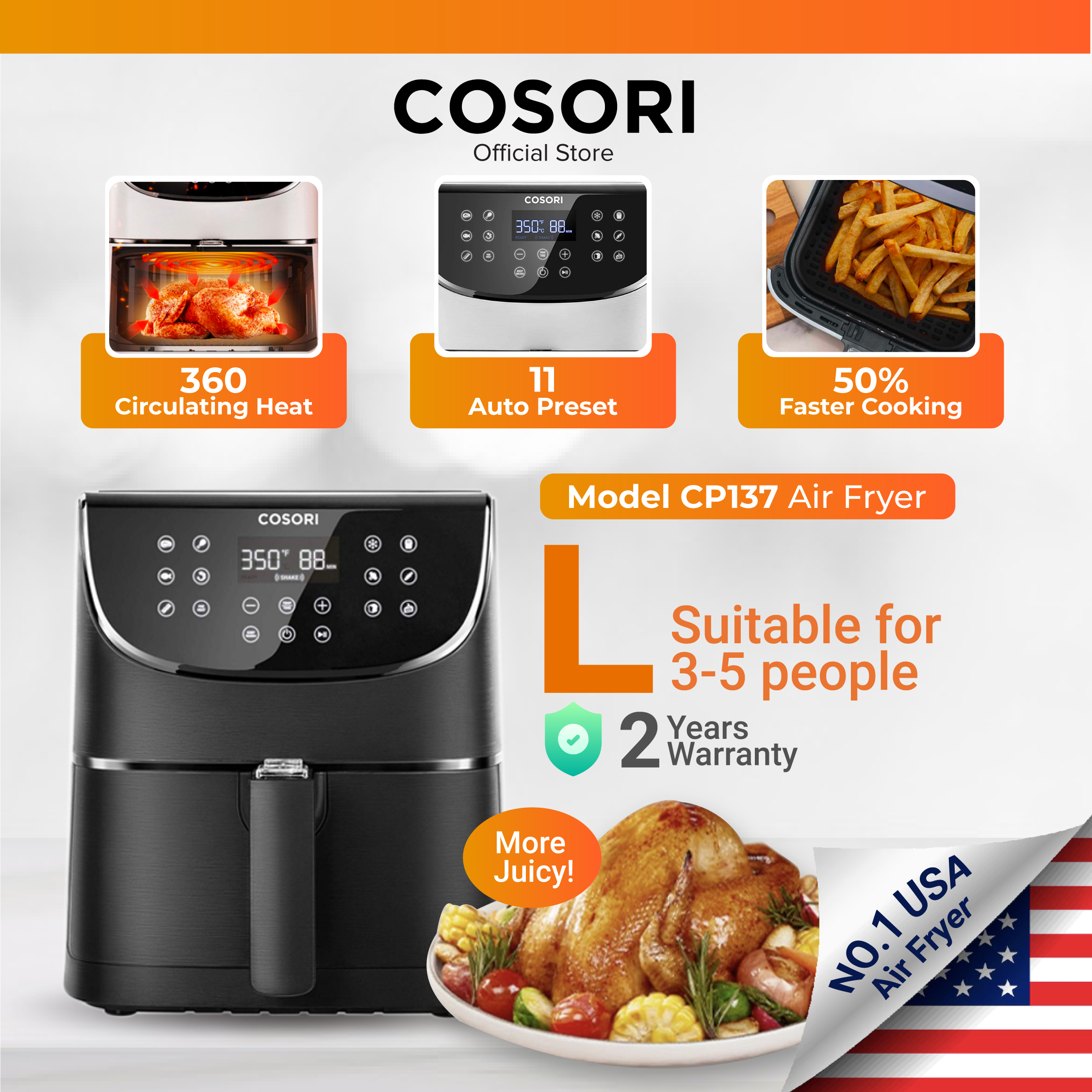 OFFICIAL] COSORI Dual Blaze™, 6.4L Smart Air Fryer, 12-in-1 One-touch  Presets, App Control, Even Cooking Dual Blaze CAF-P583S