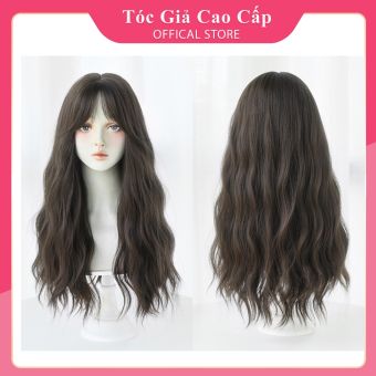 Tóc giả nữ nguyên đầu màu nâu đen, tặng kèm lưới trùm, 2290