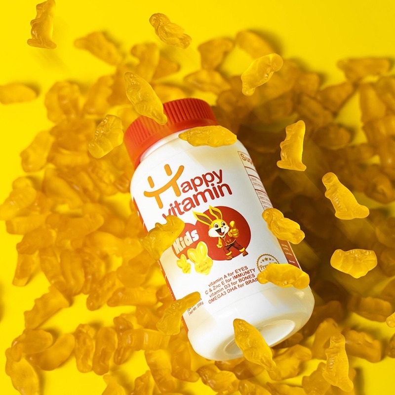 Kẹo dẻo happy vitamin kids 6 loại vitamin bổ sung dinh dưỡng, tăng sức đề kháng cho bé hộp 80 viên