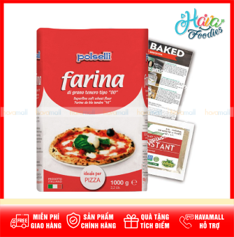 Bột Mì Trộn Sẵn Farina Polselli Chuyên Làm Pizza Pasta Mì Ý Chuyên Dụng 1Kg Tặng Kèm Gói Men