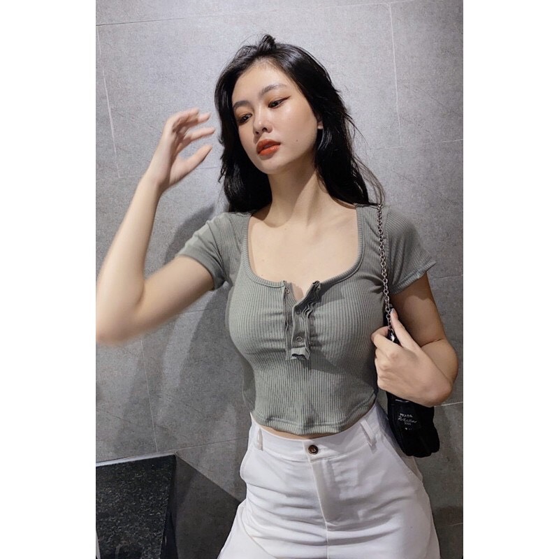 Áo thun gân croptop , áo trụ ngược phong cách độc lạ