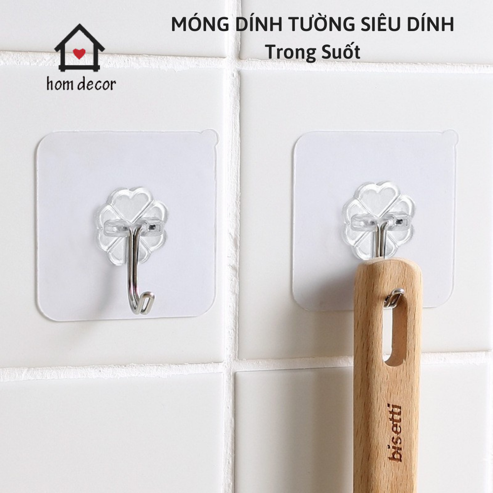 Combo 10 móc dán tường trong suốt, treo đồ dùng tiện dụng, móc dính tường siêu dính