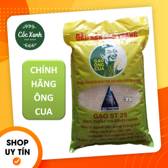 Gạo Đặc Sản ST25 Hồ Quang Cua chính hãng túi 5kg (dẻo mềm thơm cơm), có tem quét hàng giả