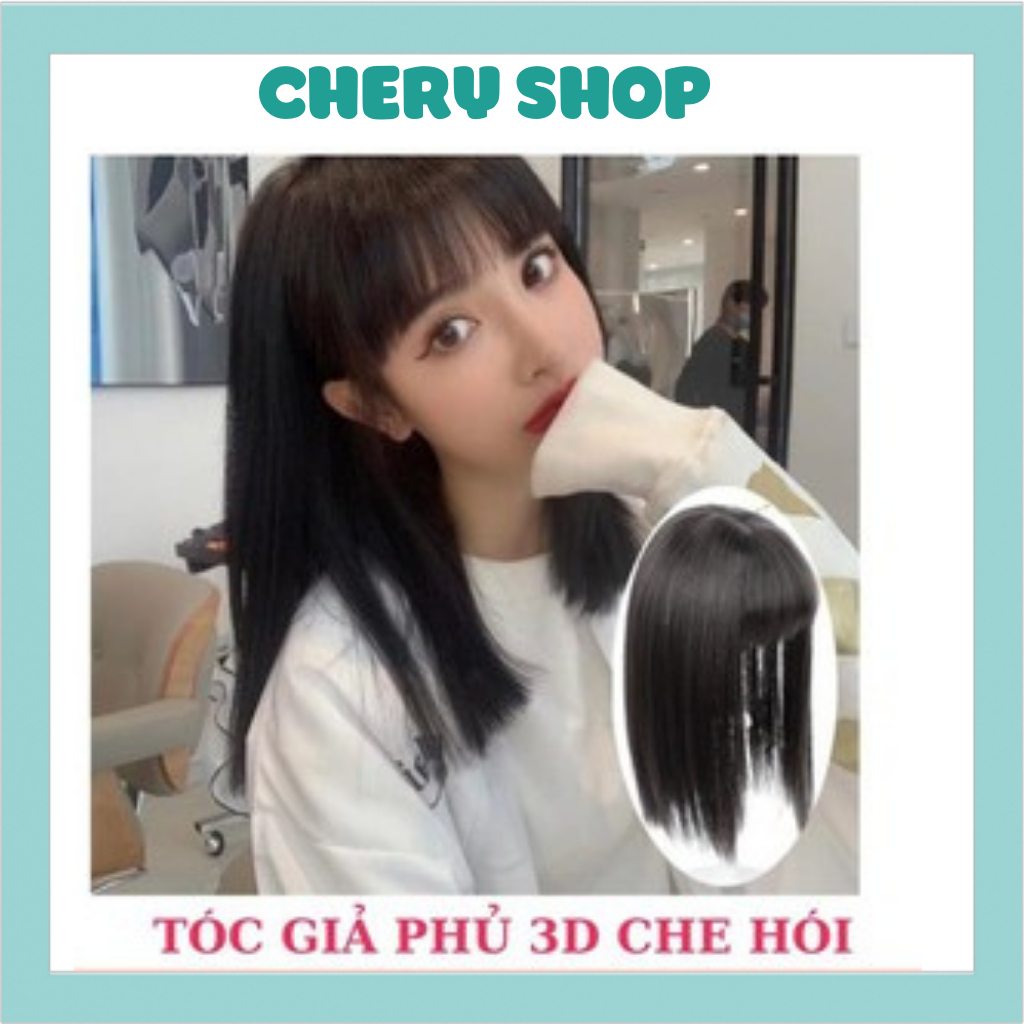 Tóc giả nữ che hói mái thưa phủ 3D che bạc che hói đều được 35cm làm bằng sợi tơ cao cấp