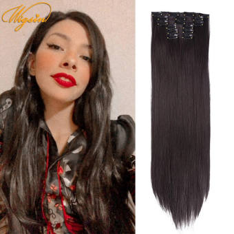 Nối Tóc Thẳng Dài, 6 Cái/bộ 16 Kẹp Chịu Nhiệt, Tóc Giả Màu Đen Tự Nhiên Tổng Hợp