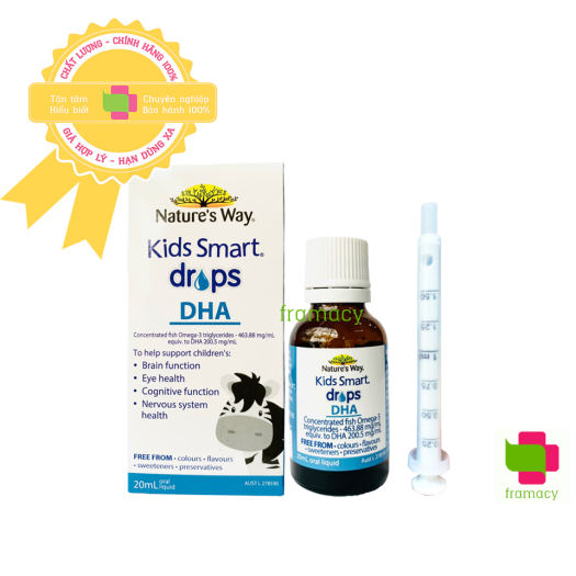 DHA dạng giọt Nature’s Way Kids Smart DHA Drops, Úc (20ml) tăng chỉ số IQ cho trẻ từ 4 tuần tuổi trở lên