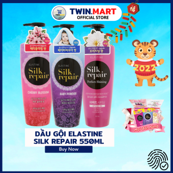 Dầu gội chăm sóc và nuôi dưỡng tóc Elastine Silk Repair Baby Powder - Perfect Shining - Cherry Blossom 550ml sản xuất tại Hàn Quốc