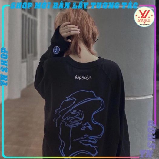 ♣  Áo thun tay dài form rộng unisex in hai mặt sadboiz  - có logo THÊU TAY  mặt buồn chất cotton dày