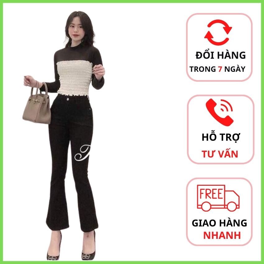 Quần bò ống loe màu đen vải jeans co giãn dáng siêu đẹp