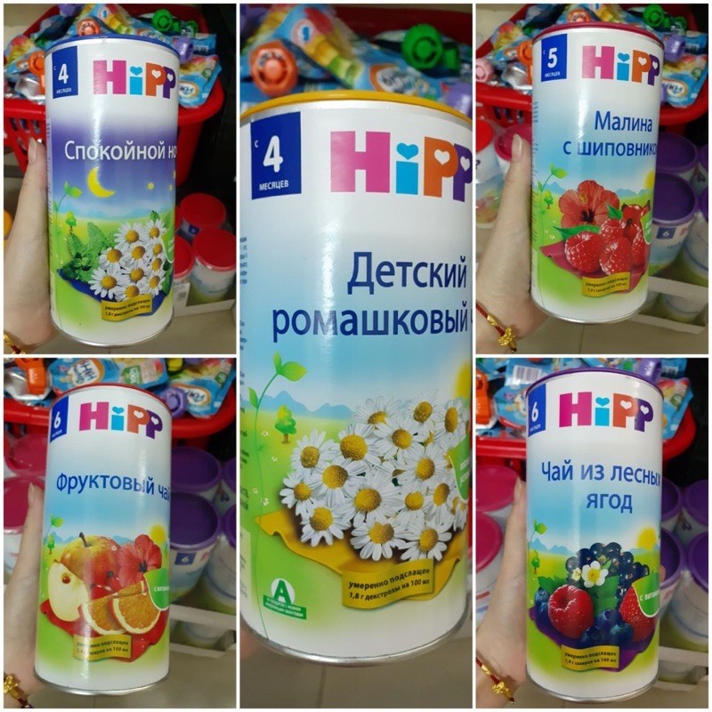 Trà hoa quả Hipp nội địa nga cho bé hộp 200g: cúc ngày, cúc đêm, mâm xôi việt quất, mâm xôi, cam táo