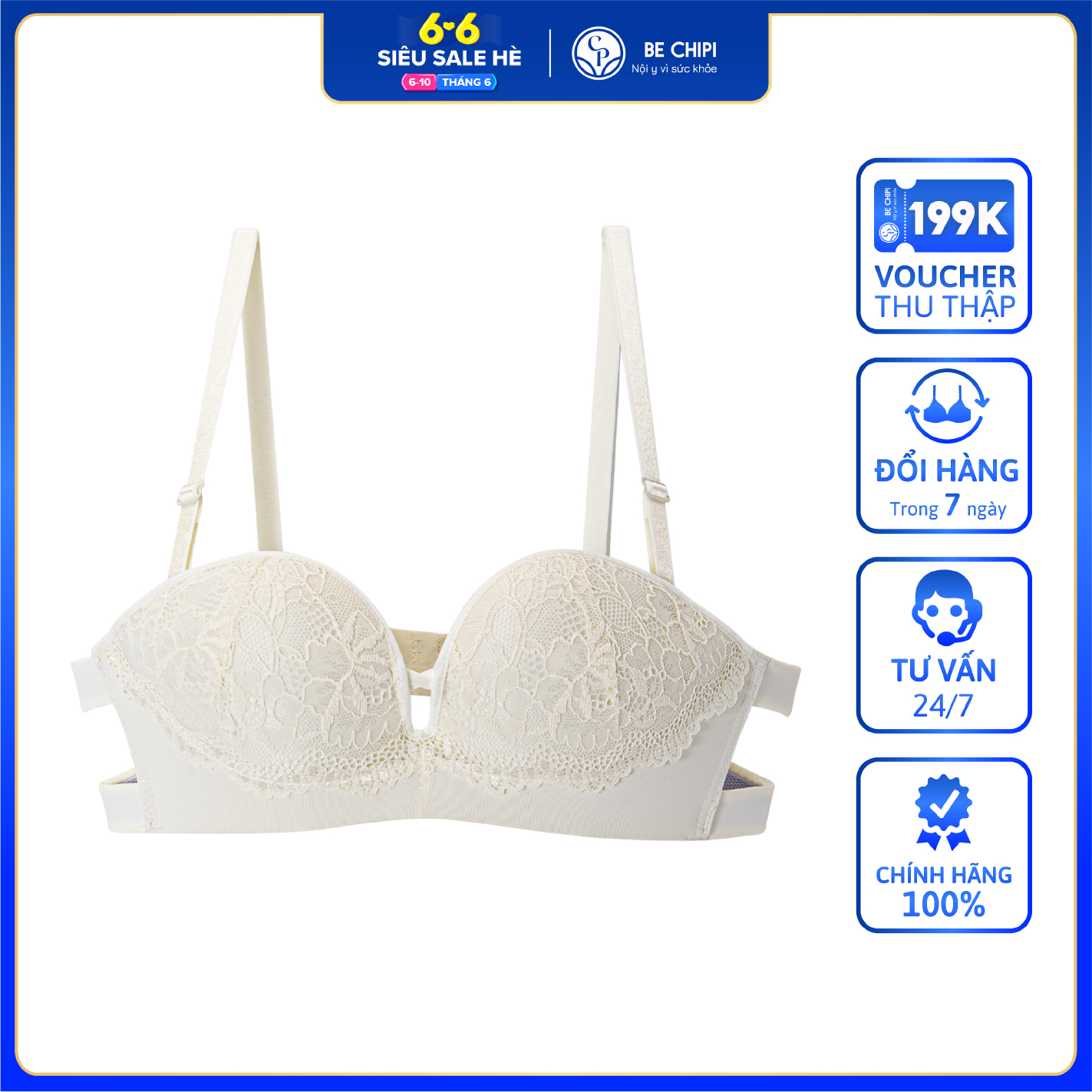 Áo ngực bechipi không gọng đệm vừa nâng ngực có ren quây ngang dây lưng chống tuột - al0903