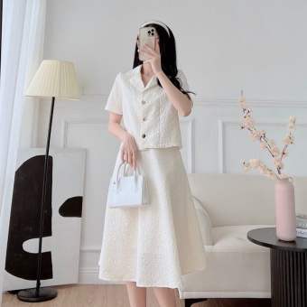 Set sơ mi ký giả cổ Vest ngắn tay cài cúc chất liệu xốp Hàn thiết kế Eva Lover