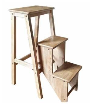 Ghế Thang 3 Bậc Bằng Gỗ Cao Su - Gấp Gọn Thông Minh Tiện Lợi, Hỗ Trợ Lấy Đồ Trên Cao - Chiều Cao 85 cm