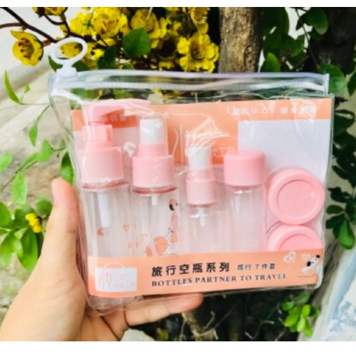 Bộ chiết mỹ phẩm du lịch 6 món tiện dụng + túi zip chống nước