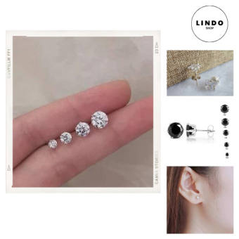 Bông tai hạt đá thép không gỉ LINDO