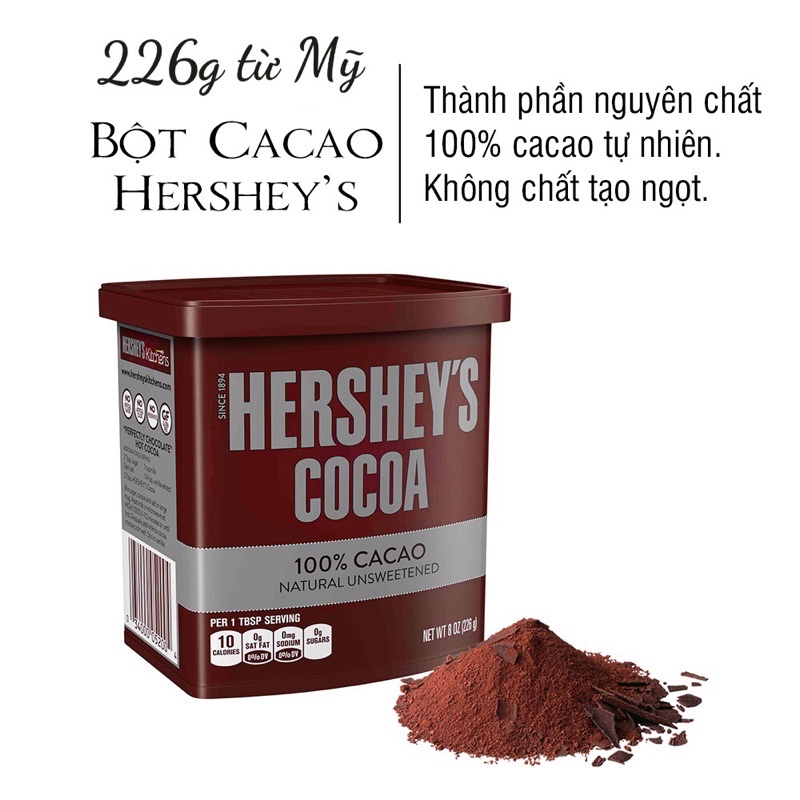 Bột cacao nguyên chất, không đường Hershey s Cocoa Natural Unsweetened
