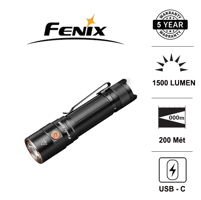 Đèn pin FENIX E28R độ sáng 1500 lumen chiếu xa 200m LED Luminus SST40 sạc USB C pin sạc 18650 3400mAh kèm theo Đèn Đèn pin