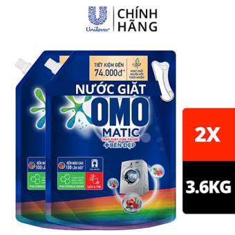 Combo 2 Túi Nước giặt OMO Matic chuyên dụng Cửa Trước Bền Màu với tinh chất Lựu Tre 3.6kg