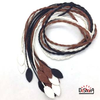 Thắt lưng dây nịt nữ cột eo dây da bện rít chiếc lá