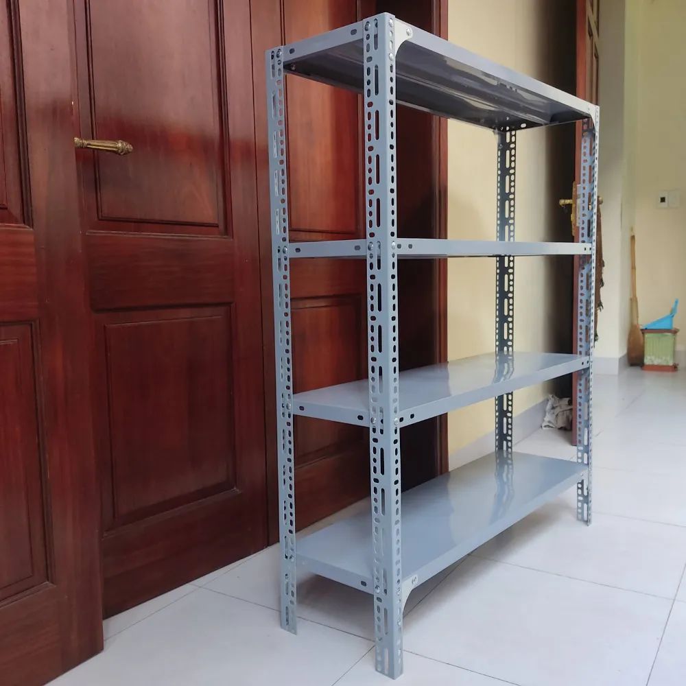Kệ kho hàng sắt v lỗ đa năng kích thước : Dài 120cm, Rộng 30cm, Cao 120cm gồm 4 tầng