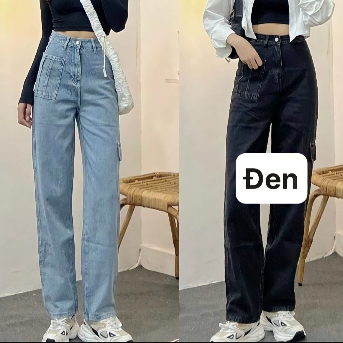 Quần jean nữ ông suông rộng túi hộp kiểu cá tính, quần bò nữ ống đứng ulzzang vải bò dày đẹp không giãn - Chuyên sỉ jean TL_HCM
