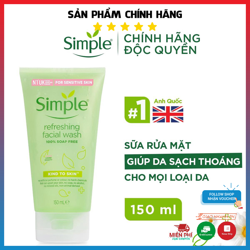 Combo simple chính hãng, sữa rửa mặt simple, nước tẩy trang simple, nước hoa hồng simple, toner simple, sửa rửa mặt dịu nhẹ, simple combo chính hãng, sữa rửa mặt làm trắng da - giúp da sạch thoáng & không chứa xà phòng
