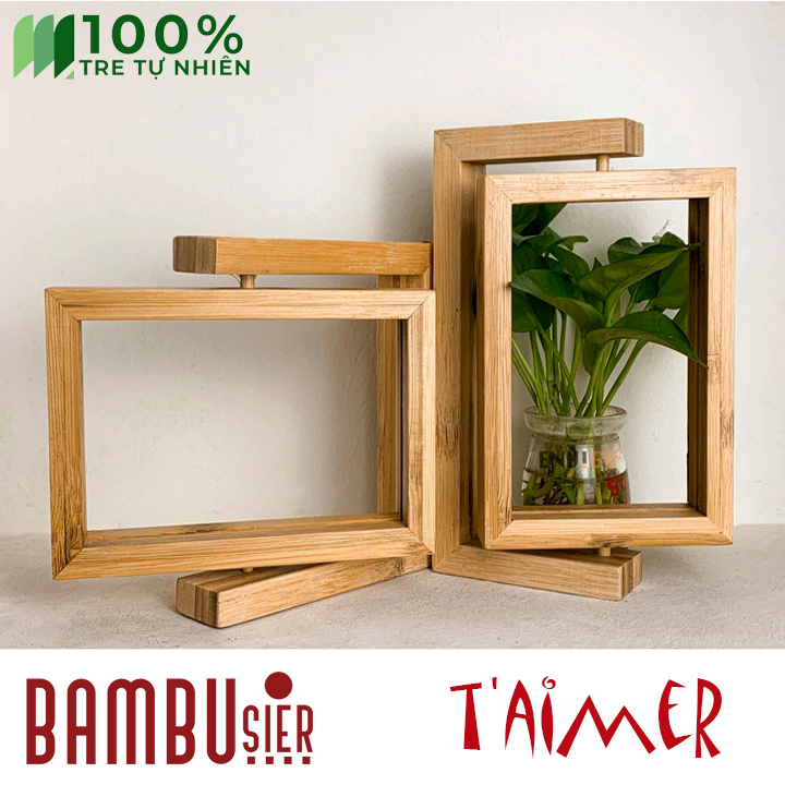 Khung ảnh để bàn gỗ tre xoay 360 độ