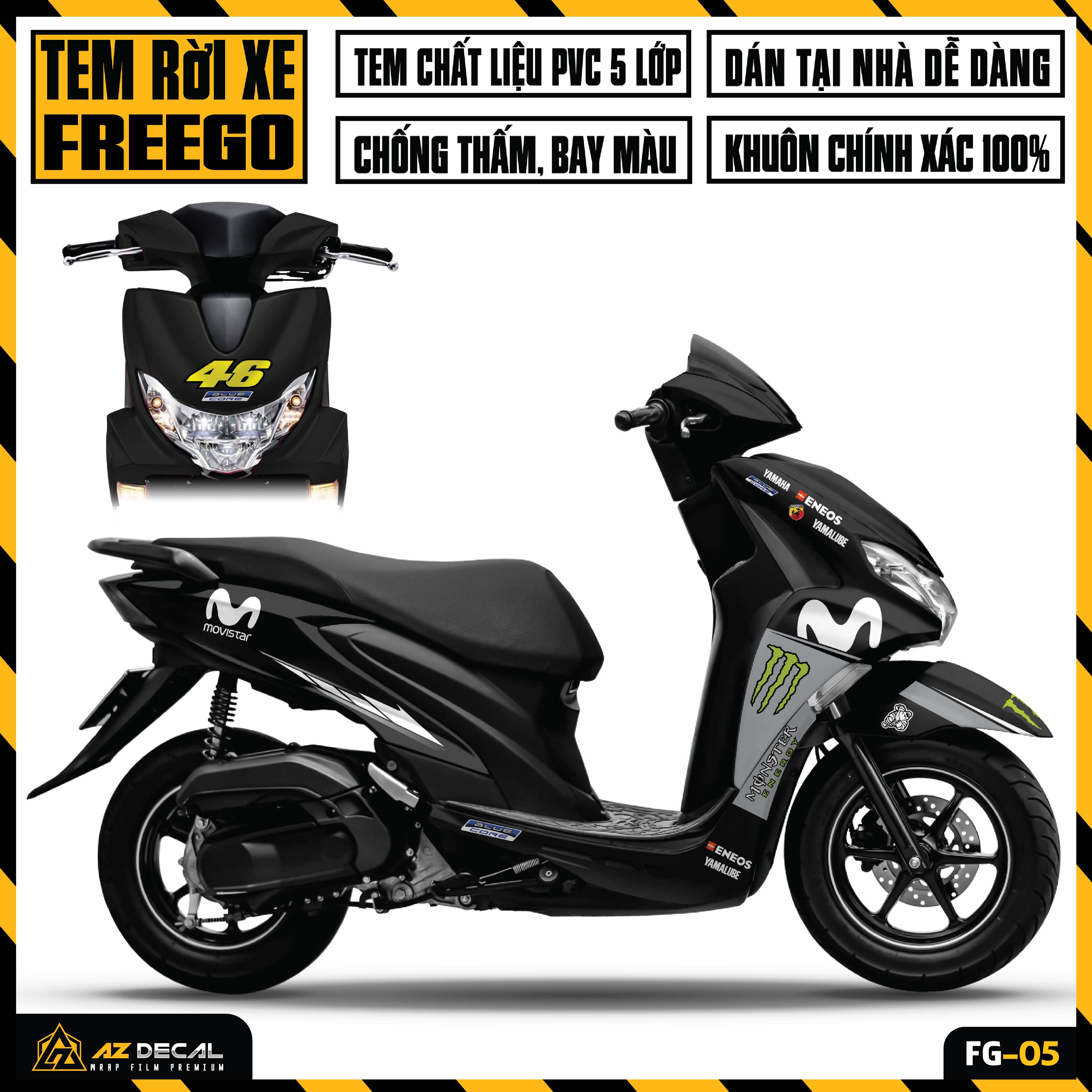 Tem Xe Yamaha FreeGo Mẫu Movistar | FG-05 | Decal Rời Dán Xe FreeGo 125 S Đẹp Chống Nước Chống Phai 