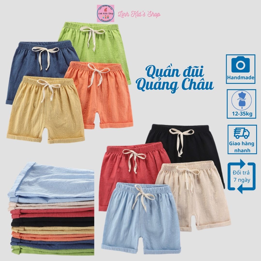 Quần sooc đùi chất đũi Quảng Châu cho bé trai từ 12-31kg