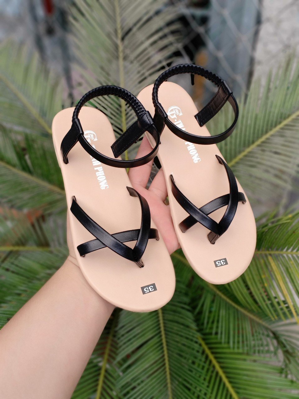 Giày sandal nữ đế bệt quai thun có size lớn 35-41