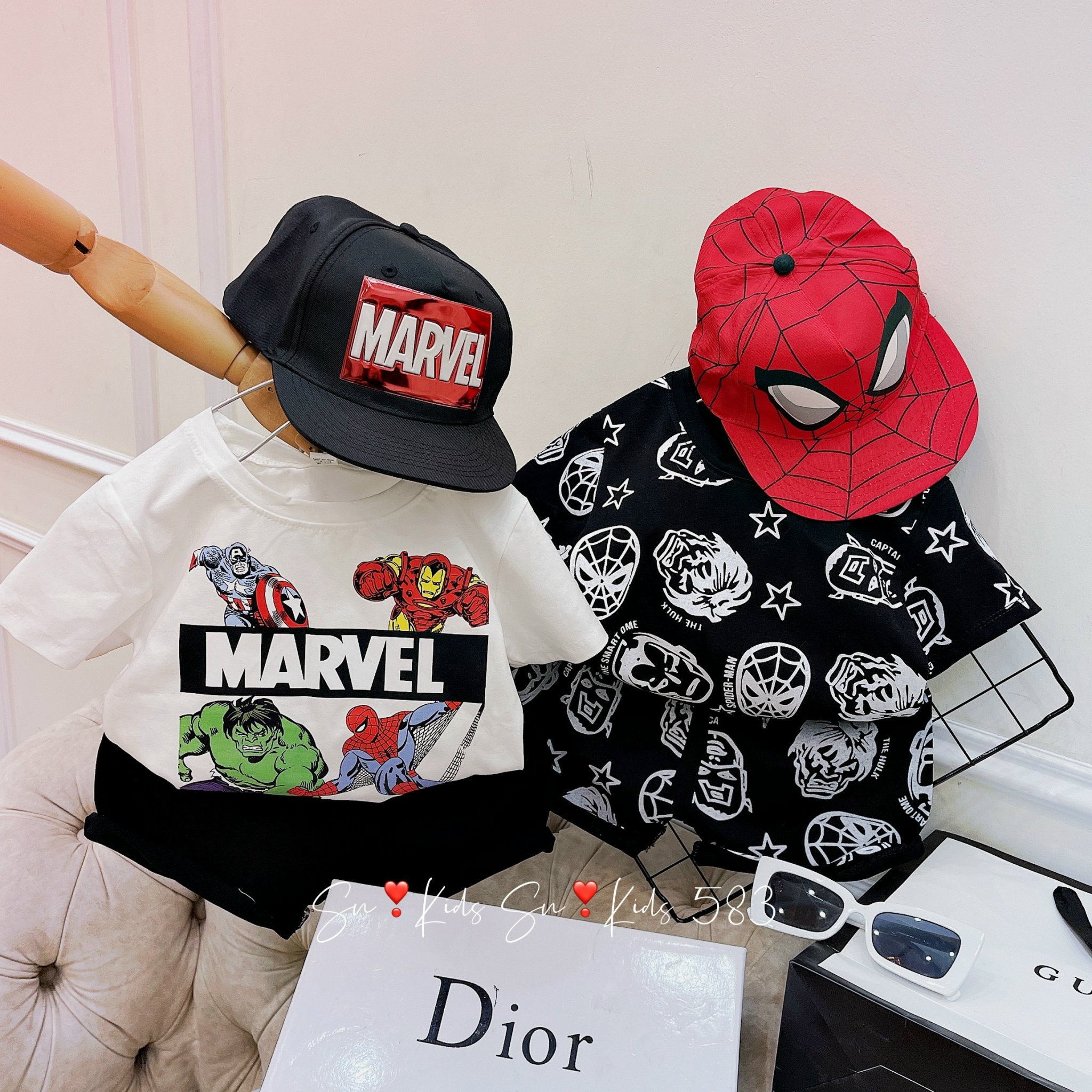 Bộ cộc tay marvel cho bé trai, bộ quần áo cộc tay chất cotton cho bé trai
