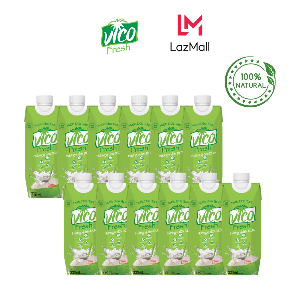 COMBO 12 HỘP NƯỚC DỪA VICO FRESH 330ML - VỊ DỨA (THANH MÁT, NGỌT THANH)