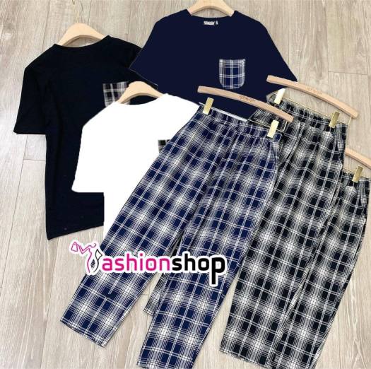 ĐỒ BỘ THUN DÀI CARO ĐẮP TÚI THỜI TRANG CHẤT THUN MỀM MỊN CO GIÃN 4 CHIỀU