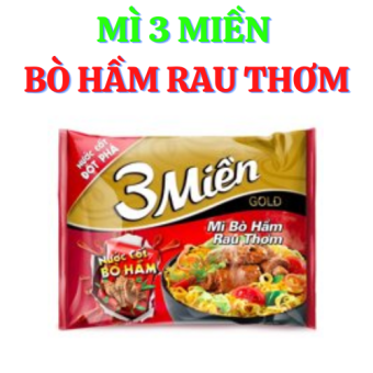 Thùng 30 gói mì 3 Miền GOLD Nước Cốt Bò Hầm 75gr
