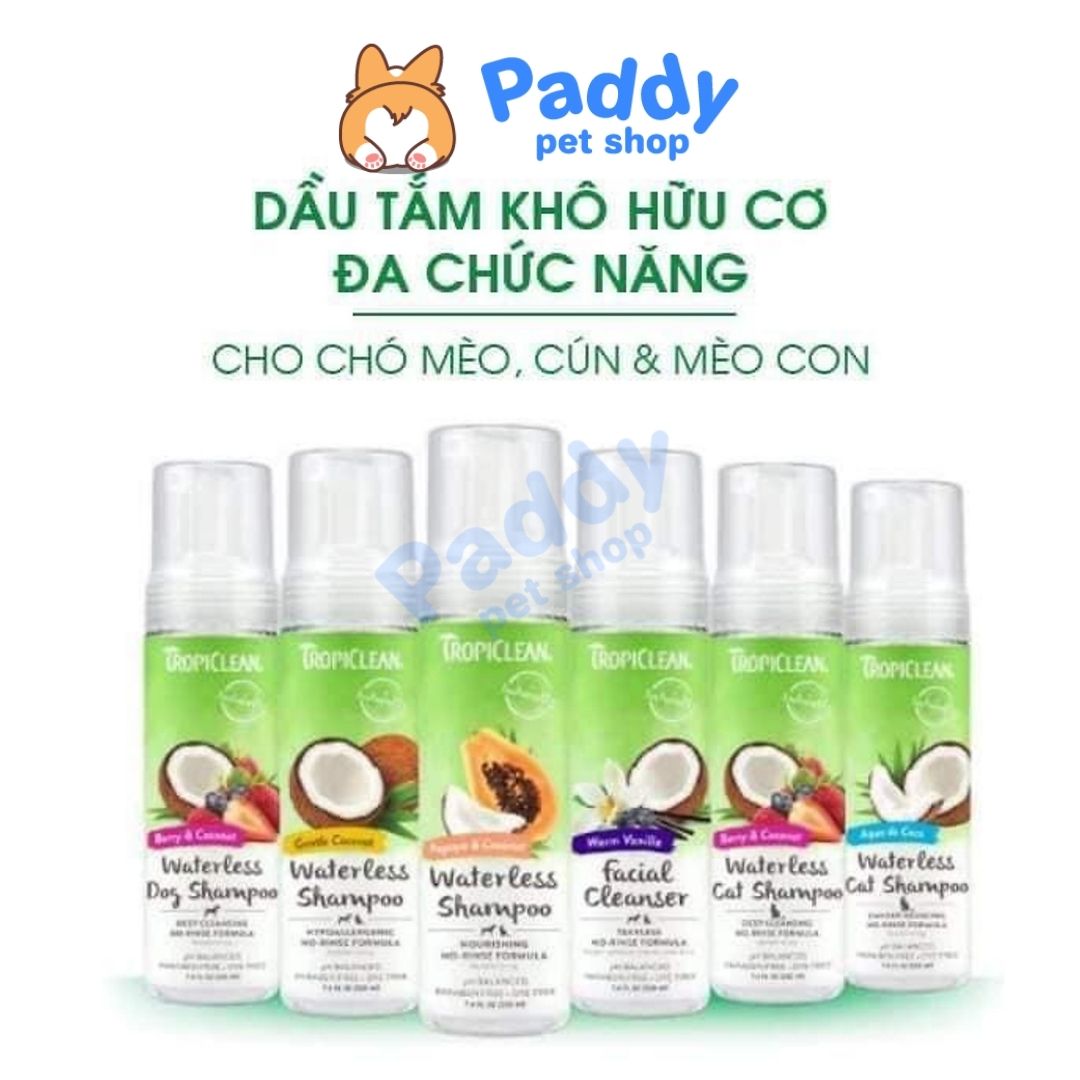 Dầu Tắm Khô Hữu Cơ Tropiclean Waterless Shampoo 220ml