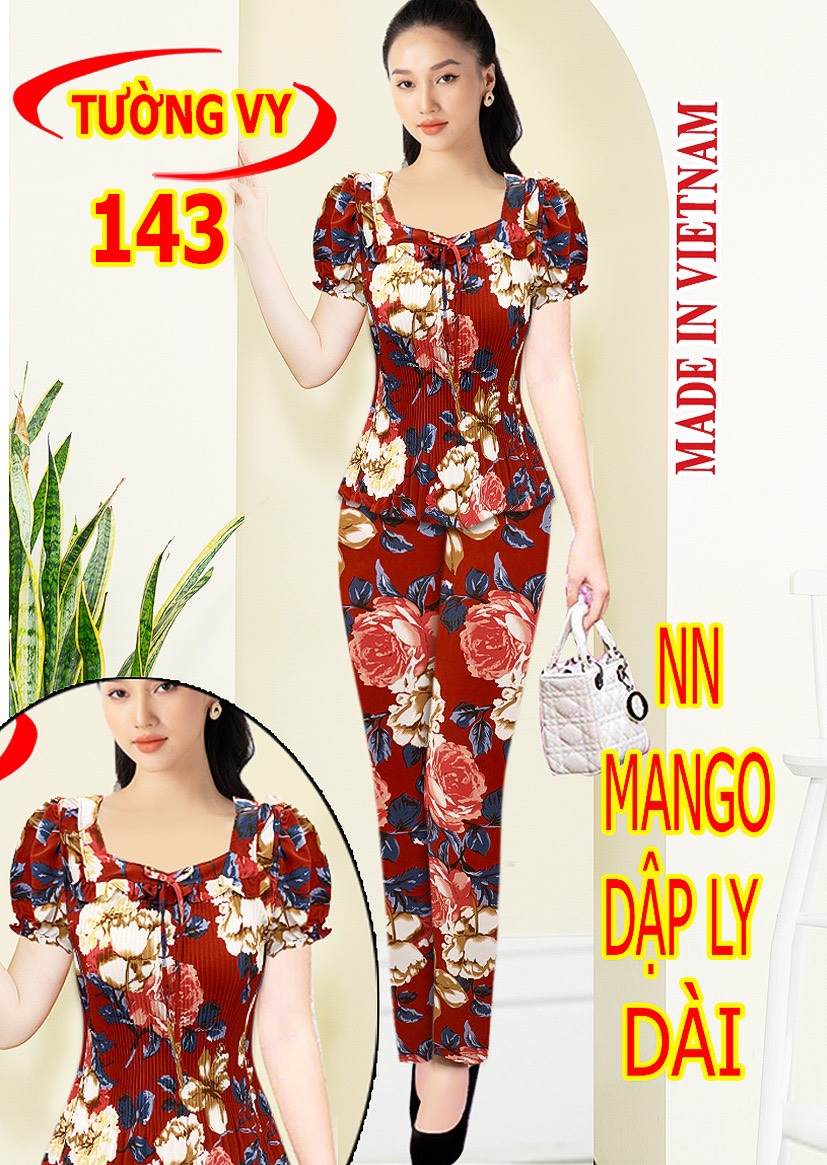 Đồ bộ mango dập ly quần dài nữ loại 1, đồ bộ dài vải mango nữ