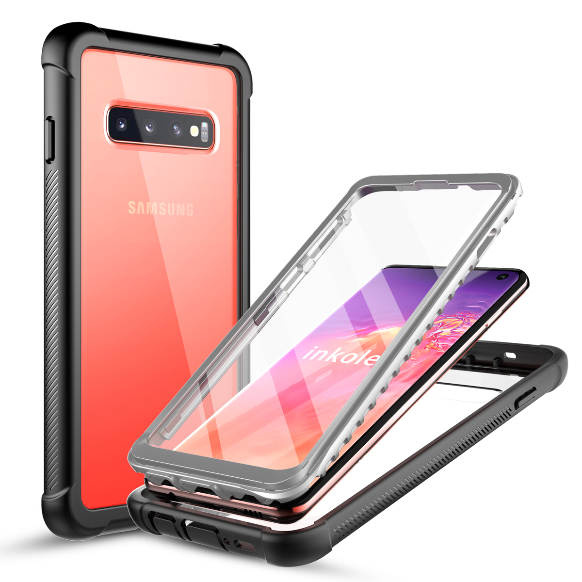 Inkolelo Ốp Cho Galaxy S10 Samsung Ốp Chống Rơi 360 Miếng Bảo Vệ Màn Hình Tích Hợp Bảo Vệ Toàn Thân Chịu Lực Cao Độ Cho Samsung Galaxy S10 Màu Đen